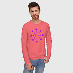 Лонгслив хлопковый мужской Фиолетовые звёзды кружево, цвет: коралловый — фото 2