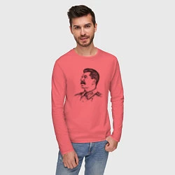 Лонгслив хлопковый мужской Профиль Сталина, цвет: коралловый — фото 2