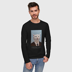 Лонгслив хлопковый мужской Приемлемо - кот мем в живописи, цвет: черный — фото 2