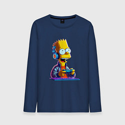 Лонгслив хлопковый мужской Bart is an avid gamer, цвет: тёмно-синий