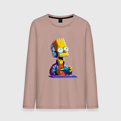 Лонгслив хлопковый мужской Bart is an avid gamer, цвет: пыльно-розовый