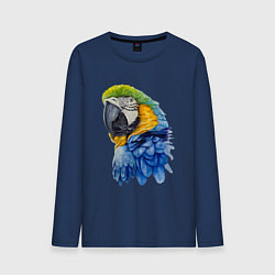 Лонгслив хлопковый мужской Сине-золотой попугай ара, цвет: тёмно-синий