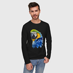 Лонгслив хлопковый мужской Сине-золотой попугай ара, цвет: черный — фото 2