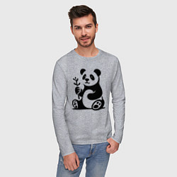 Лонгслив хлопковый мужской Сидящая панда с бамбуком в лапе, цвет: меланж — фото 2