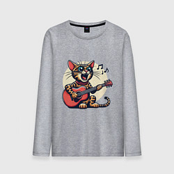 Мужской лонгслив Забавный полосатый кот играет на гитаре