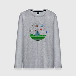 Лонгслив хлопковый мужской Гора в окружении планет, цвет: меланж