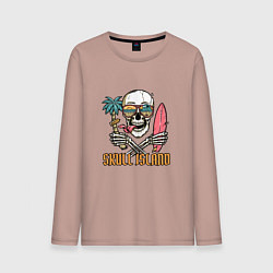 Лонгслив хлопковый мужской Остров черепа-skull island, цвет: пыльно-розовый