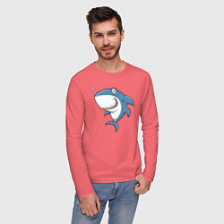 Лонгслив хлопковый мужской Cute shark, цвет: коралловый — фото 2