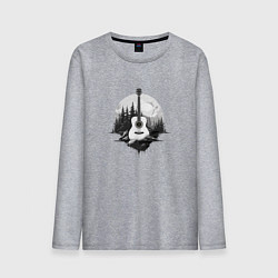 Лонгслив хлопковый мужской Гитара на фоне природы и гор, цвет: меланж