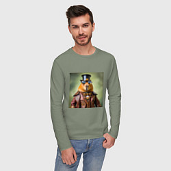 Лонгслив хлопковый мужской Мем капибара в очках в стиле стимпанк, цвет: авокадо — фото 2