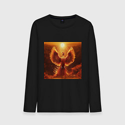 Лонгслив хлопковый мужской Птица феникс яркая, цвет: черный