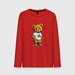 Лонгслив хлопковый мужской Медвежонок в футболке, цвет: красный