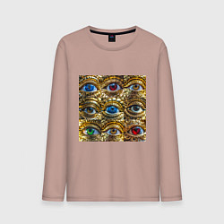 Лонгслив хлопковый мужской Золотые глаза разного цвета в стиле стимпанк, цвет: пыльно-розовый