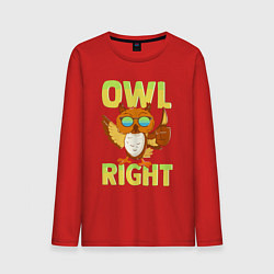 Лонгслив хлопковый мужской Owl right - каламбур отлично, цвет: красный