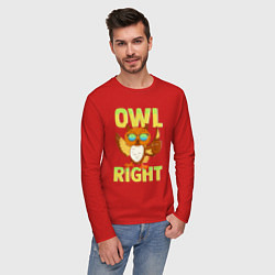 Лонгслив хлопковый мужской Owl right - каламбур отлично, цвет: красный — фото 2