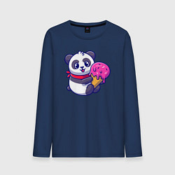 Лонгслив хлопковый мужской Панда и мороженое, цвет: тёмно-синий