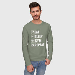 Лонгслив хлопковый мужской Eat sleep gym repeat, цвет: авокадо — фото 2