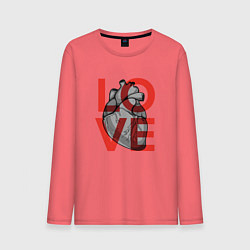 Лонгслив хлопковый мужской Love с сердцем, цвет: коралловый