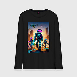 Лонгслив хлопковый мужской Minecraft - cyberpunk ai art fantasy, цвет: черный
