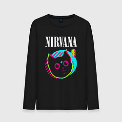Лонгслив хлопковый мужской Nirvana rock star cat, цвет: черный