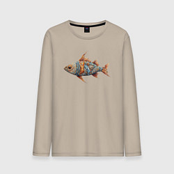 Лонгслив хлопковый мужской Рыба фантастическая, цвет: миндальный