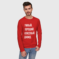 Лонгслив хлопковый мужской Умный хороший классный Давид, цвет: красный — фото 2