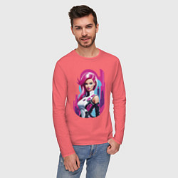 Лонгслив хлопковый мужской Beauty Barbie - ai art, цвет: коралловый — фото 2