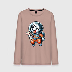 Лонгслив хлопковый мужской Dalmatian cosmonaut puppy with a bone, цвет: пыльно-розовый