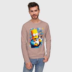Лонгслив хлопковый мужской Bart Simpson with a kitten - ai art, цвет: пыльно-розовый — фото 2