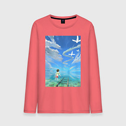 Лонгслив хлопковый мужской Тихиро Огино Хаку, цвет: коралловый