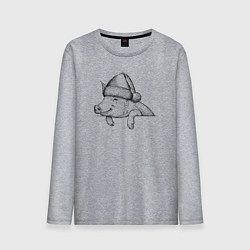 Лонгслив хлопковый мужской Новогодняя хрюшка, цвет: меланж