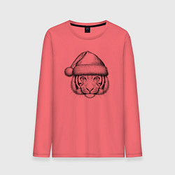 Лонгслив хлопковый мужской Голова новогоднего тигра, цвет: коралловый