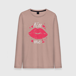 Лонгслив хлопковый мужской Kiss me, цвет: пыльно-розовый