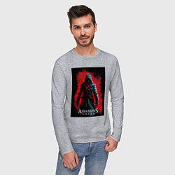 Лонгслив хлопковый мужской Assassins creed на фоне красной стены, цвет: меланж — фото 2