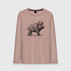 Лонгслив хлопковый мужской Новогодний кабан, цвет: пыльно-розовый