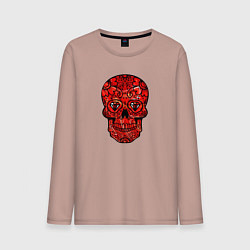 Лонгслив хлопковый мужской Red decorative skull, цвет: пыльно-розовый