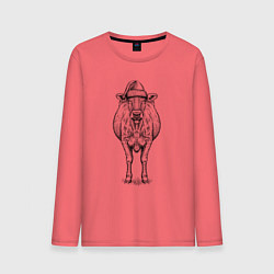 Лонгслив хлопковый мужской Новогодняя корова анфас, цвет: коралловый