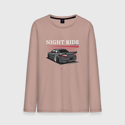 Лонгслив хлопковый мужской Nissan skyline night ride, цвет: пыльно-розовый