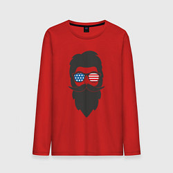 Лонгслив хлопковый мужской Американец с усами и бородой, цвет: красный