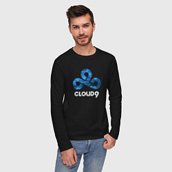 Лонгслив хлопковый мужской Cloud9 - blue cloud logo, цвет: черный — фото 2