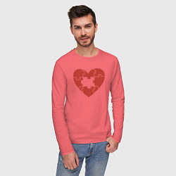 Лонгслив хлопковый мужской Puzzle heart, цвет: коралловый — фото 2