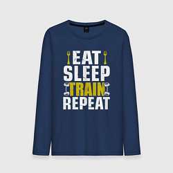 Лонгслив хлопковый мужской Eat sleep train, цвет: тёмно-синий