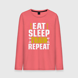 Лонгслив хлопковый мужской Eat sleep train, цвет: коралловый