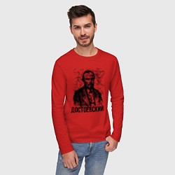 Лонгслив хлопковый мужской Достоевский лайнарт портрет, цвет: красный — фото 2