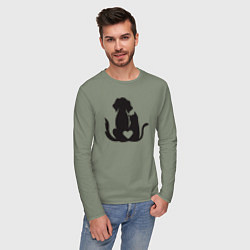 Лонгслив хлопковый мужской Dog and cat love, цвет: авокадо — фото 2