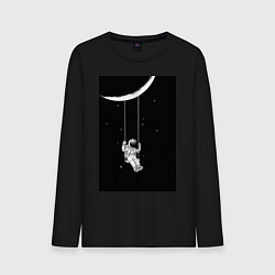 Лонгслив хлопковый мужской Космонавт на качелях планета, цвет: черный