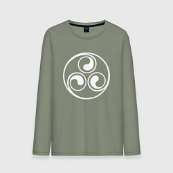 Лонгслив хлопковый мужской Круглый белый трискелион, цвет: авокадо