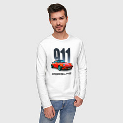 Лонгслив хлопковый мужской Porsche 911 спортивный немецкий автомобиль, цвет: белый — фото 2
