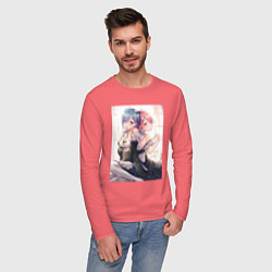 Лонгслив хлопковый мужской ReZero Рем - Жизнь с нуля в альтернативном мире, цвет: коралловый — фото 2