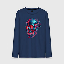 Лонгслив хлопковый мужской Metal cyber skull - ai art, цвет: тёмно-синий